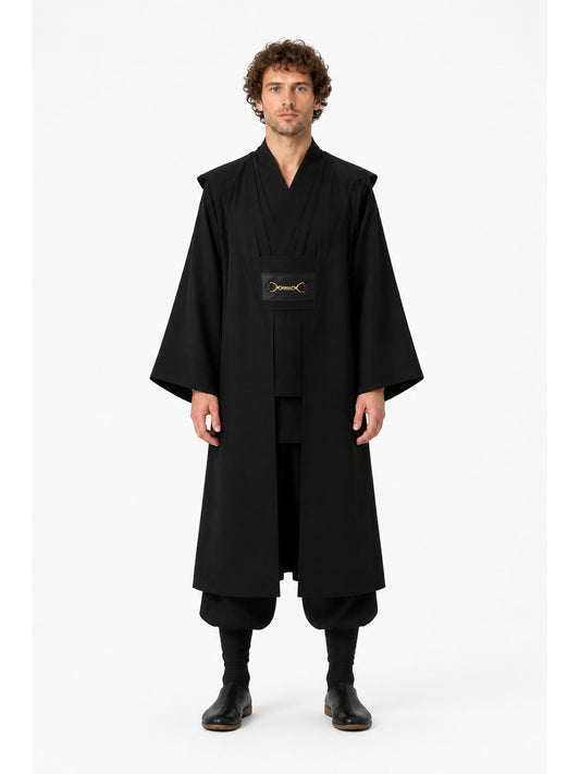 Black Jedi Robe with Wide Sleeves and Belt