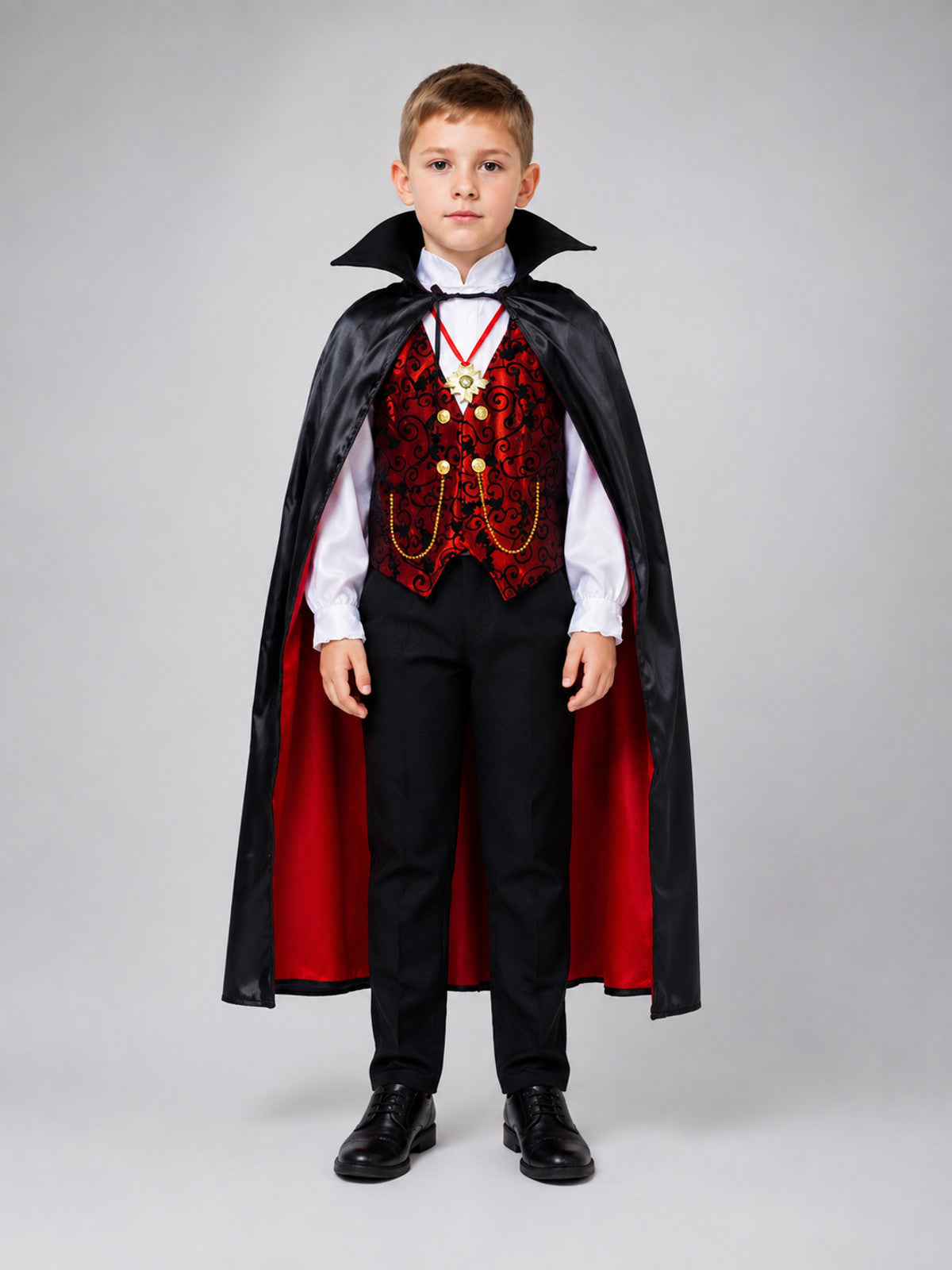 Children's Vampire Costume with Cape and Vest on-model view