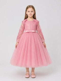 Full Skirted Girls' Dress with Cape and Bow