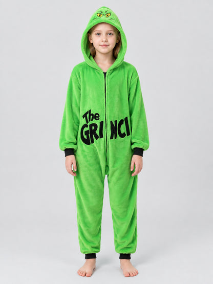 Hooded Pajama Jumpsuit with Cartoon Print