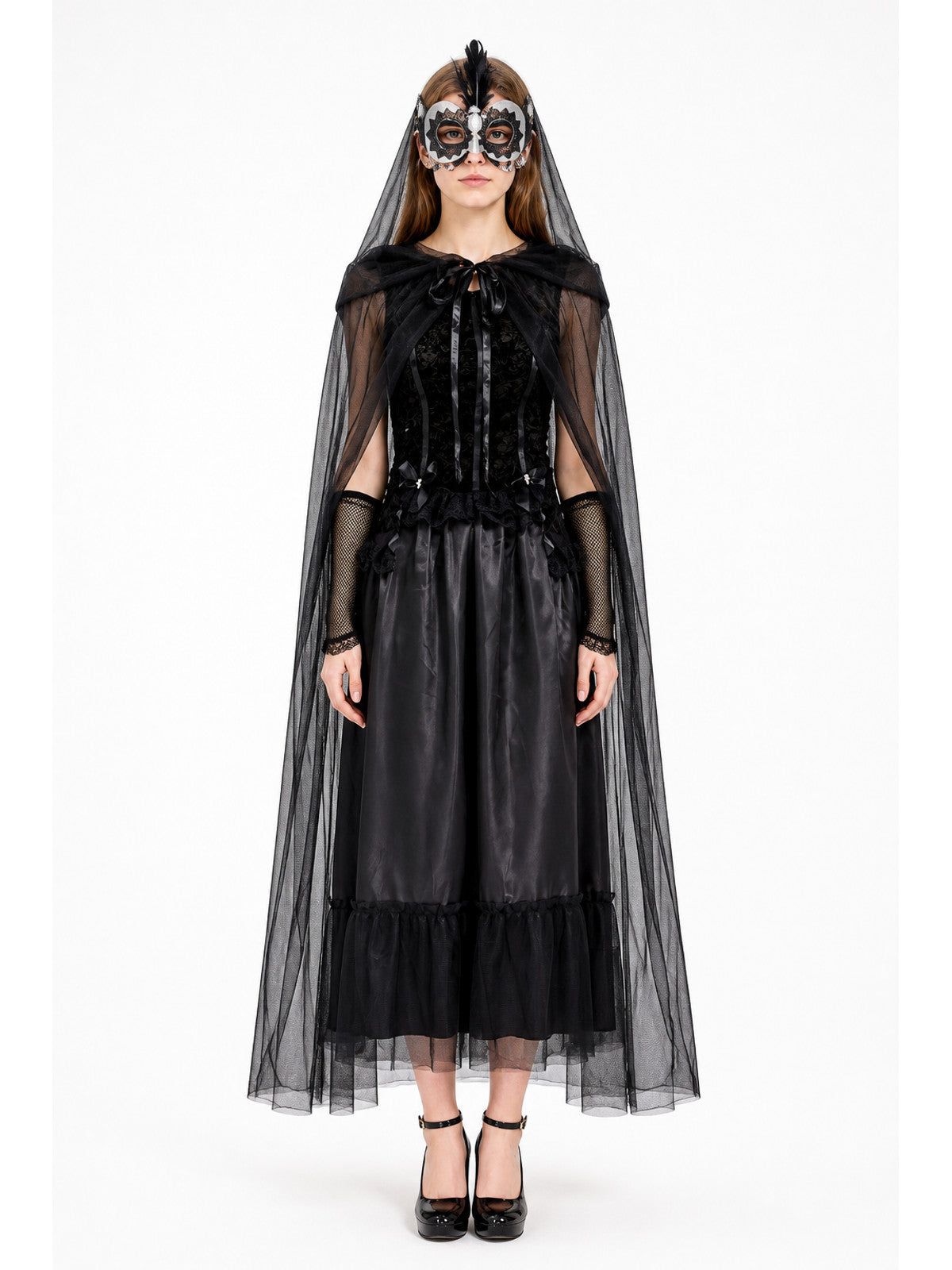 Black Halloween Vampire Dress with Cape