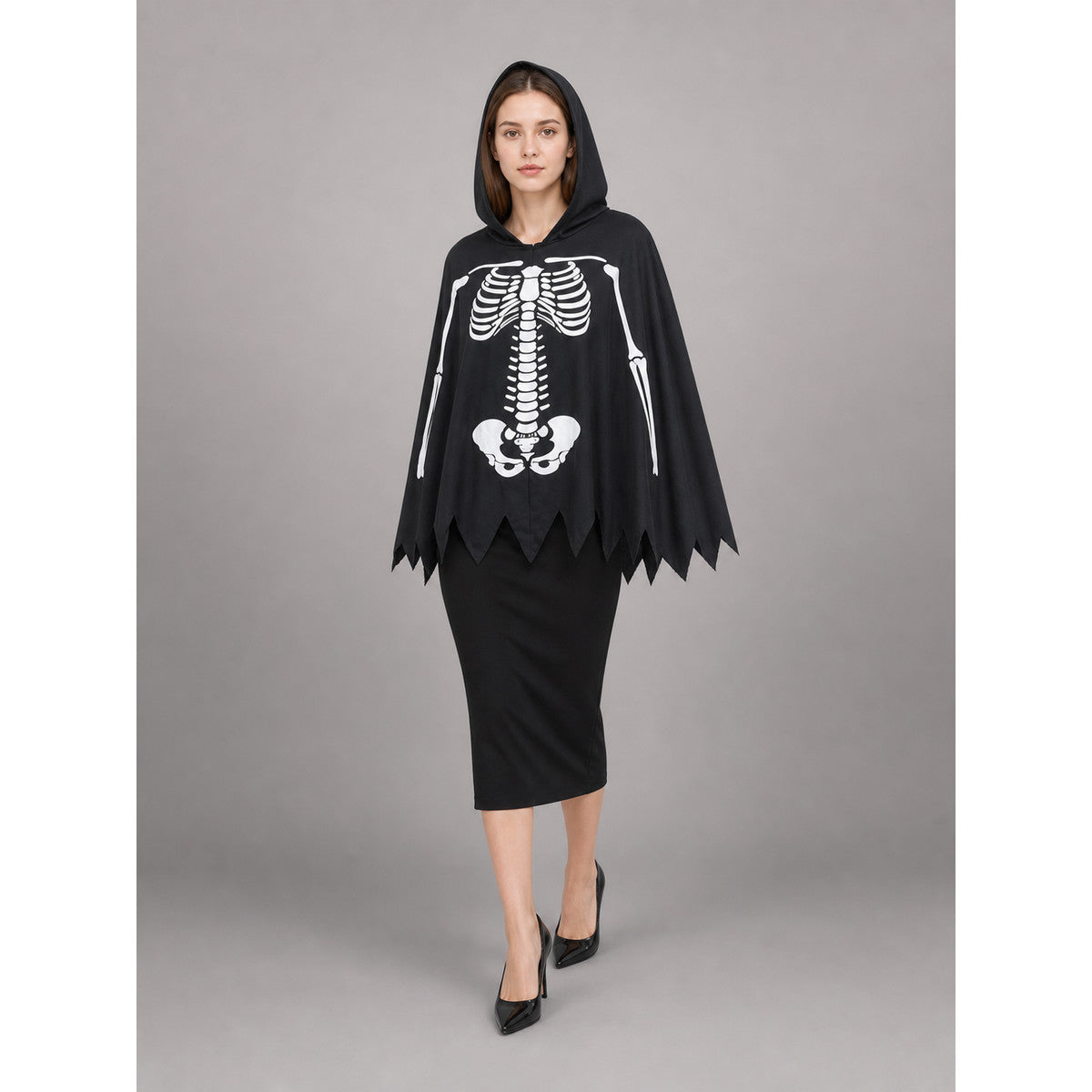 Skeleton costume cloak with hood