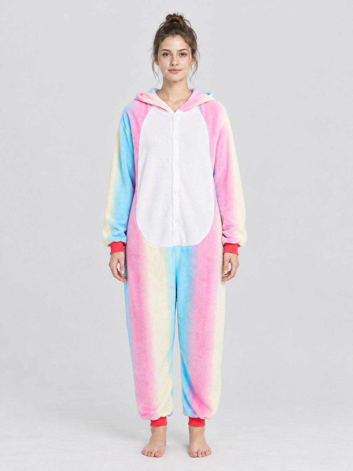 Flannel Hooded Pajama Jumpsuit with Cuffs