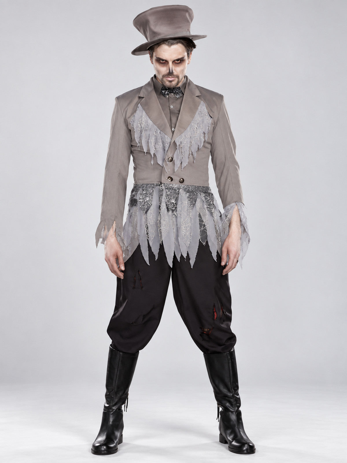 Halloween Costume Gray Tailcoat with Raw Edges and Pants