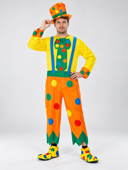 Multicolor Clown Costume with Jumpsuit and Top Hat