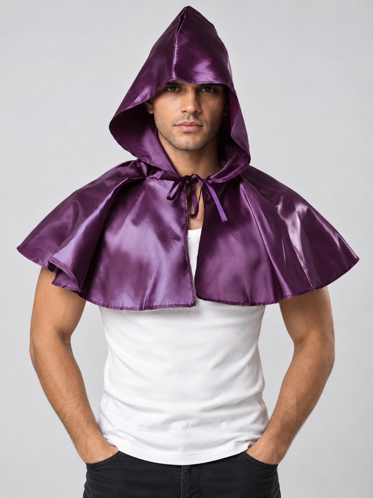 Purple Glossy Short Hooded Cape