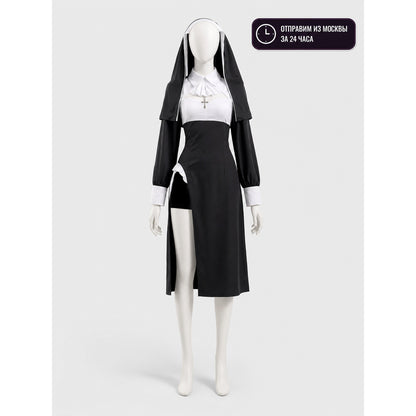 Black-and-White Ritual Robe with a High Collar