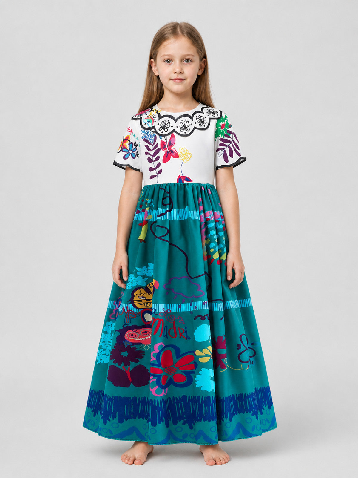 Children’s printed dressy dress with a full skirt on-model view