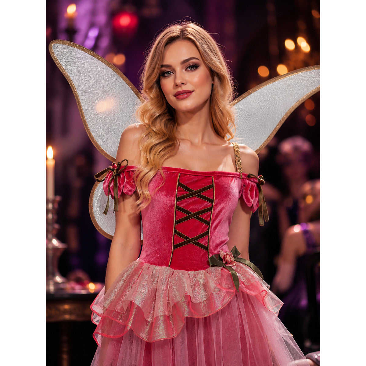 Girls Flower Fairy Princess Costume Dress with Wings, Tulle Kids Performance on-model view