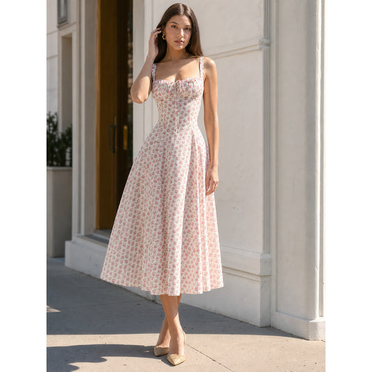 Women's A-Line Midi Dress with Square Neckline