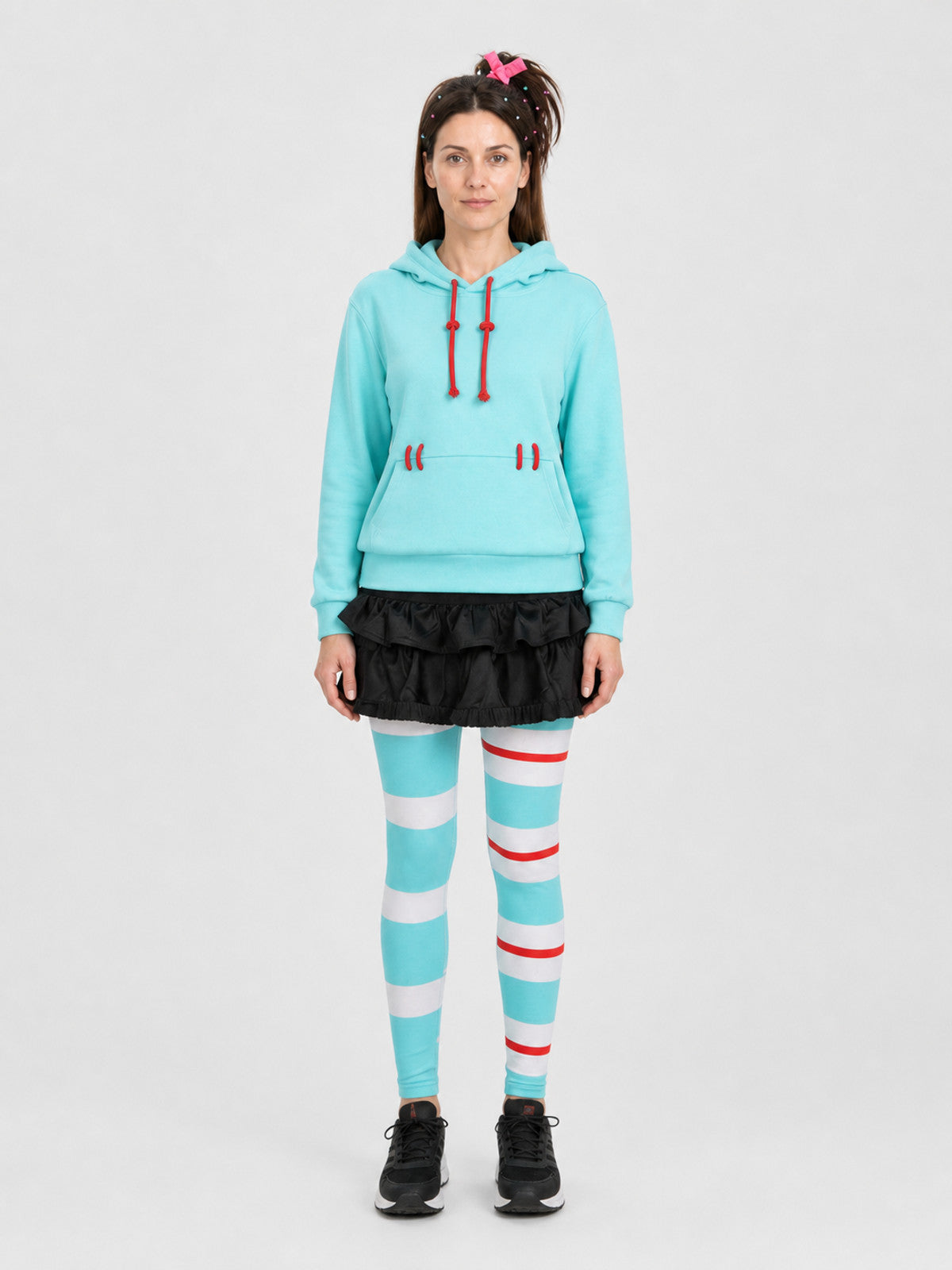 Vanellope von Schweetz Cosplay Costume, Hoodie and Skirt Shorts on-model view