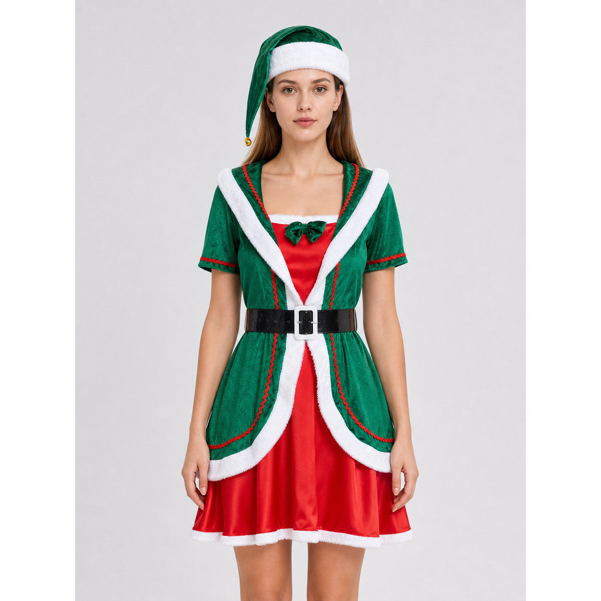 Festive Elf Costume: Dress, Hat, and Belt