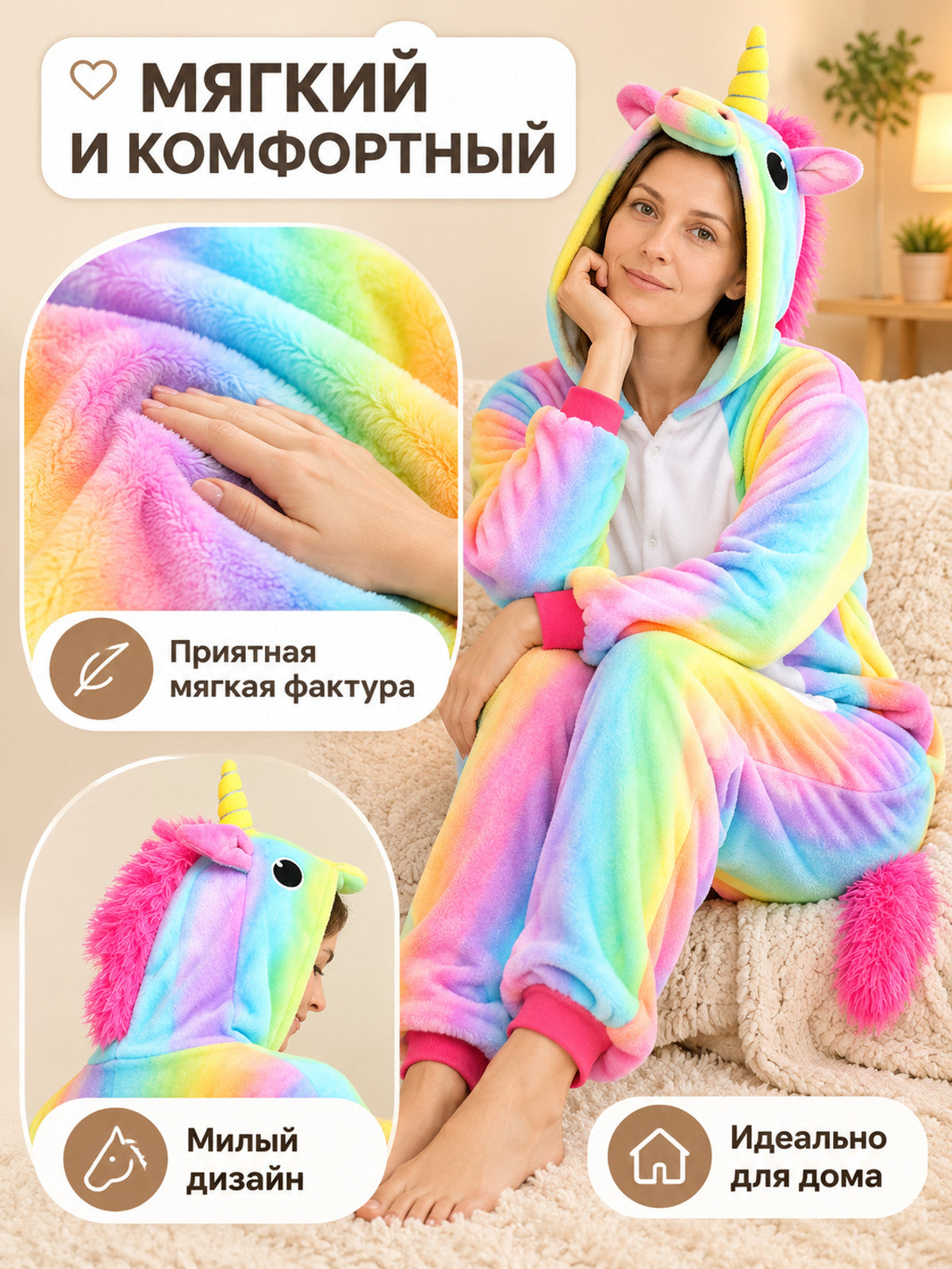 Flannel Rainbow Hooded and Tailed Jumpsuit Pajama