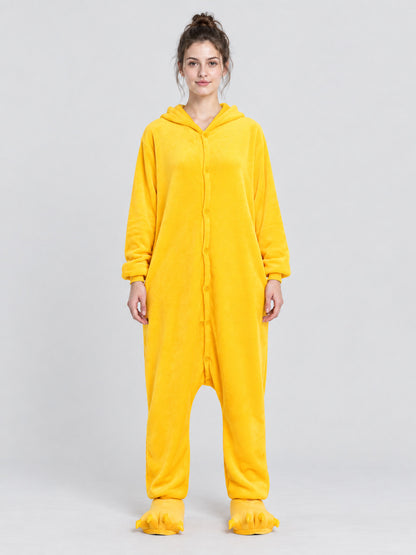 Yellow Flannel Hooded Pajama Jumpsuit