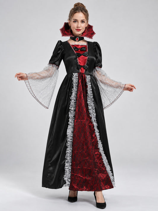 Carnival Costume with a High Collar and Red Insert on-model view