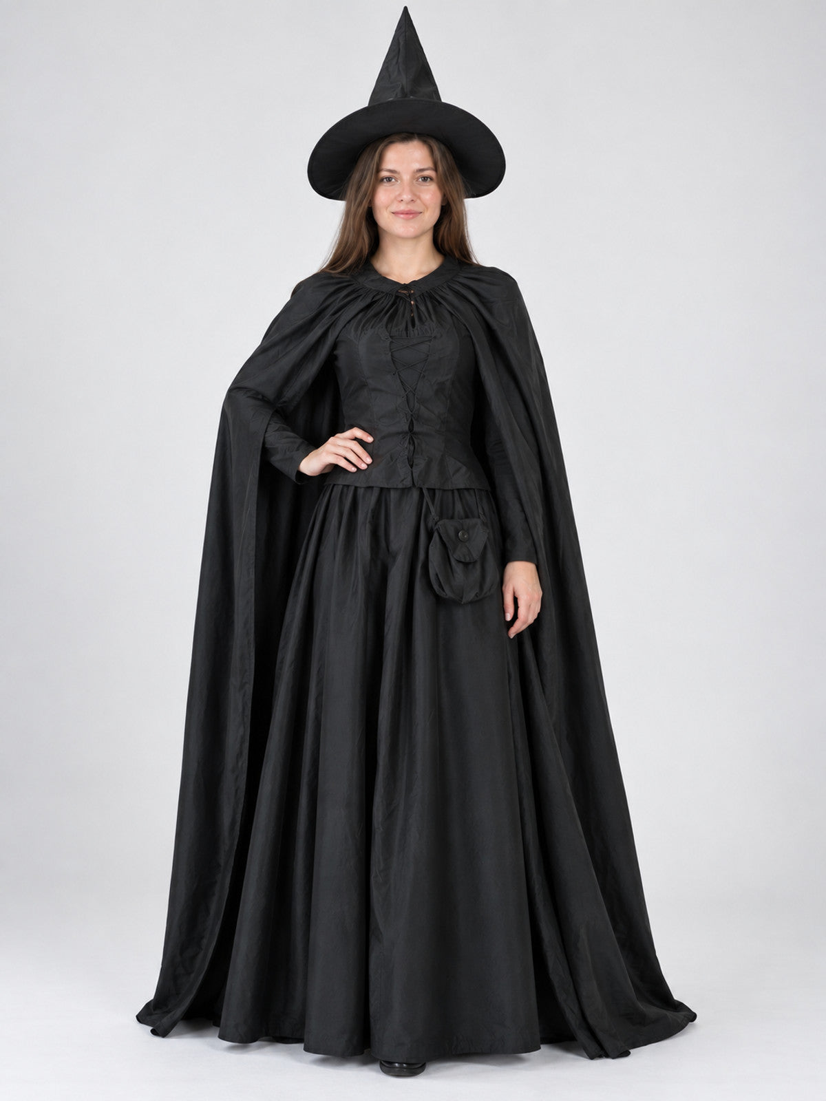 Black Witch Costume with Dress, Cape, and Hat
