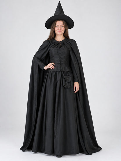 Black Witch Costume with Dress, Cape, and Hat