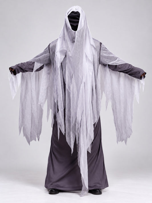 Long Ghost Costume with Hood and Ragged Edges