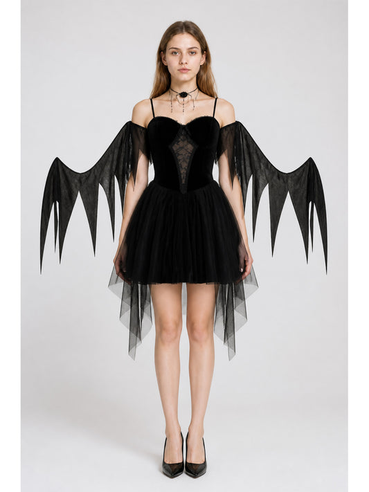 Black Dress with Wings and an Asymmetrical Hem main product view