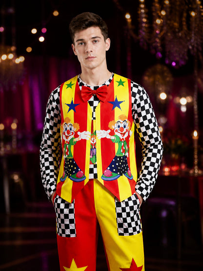 Clown Costume with Chessboard Print and Stars for Shows on-model view