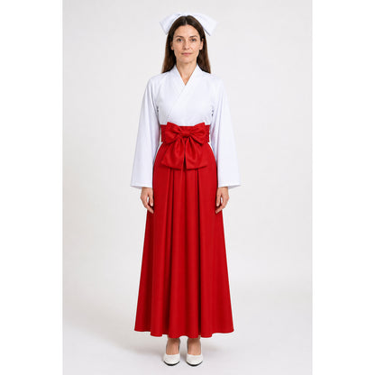 Iori Utahime Cosplay Costume with White Kimono-Style Jacket and Red Skirt main product view