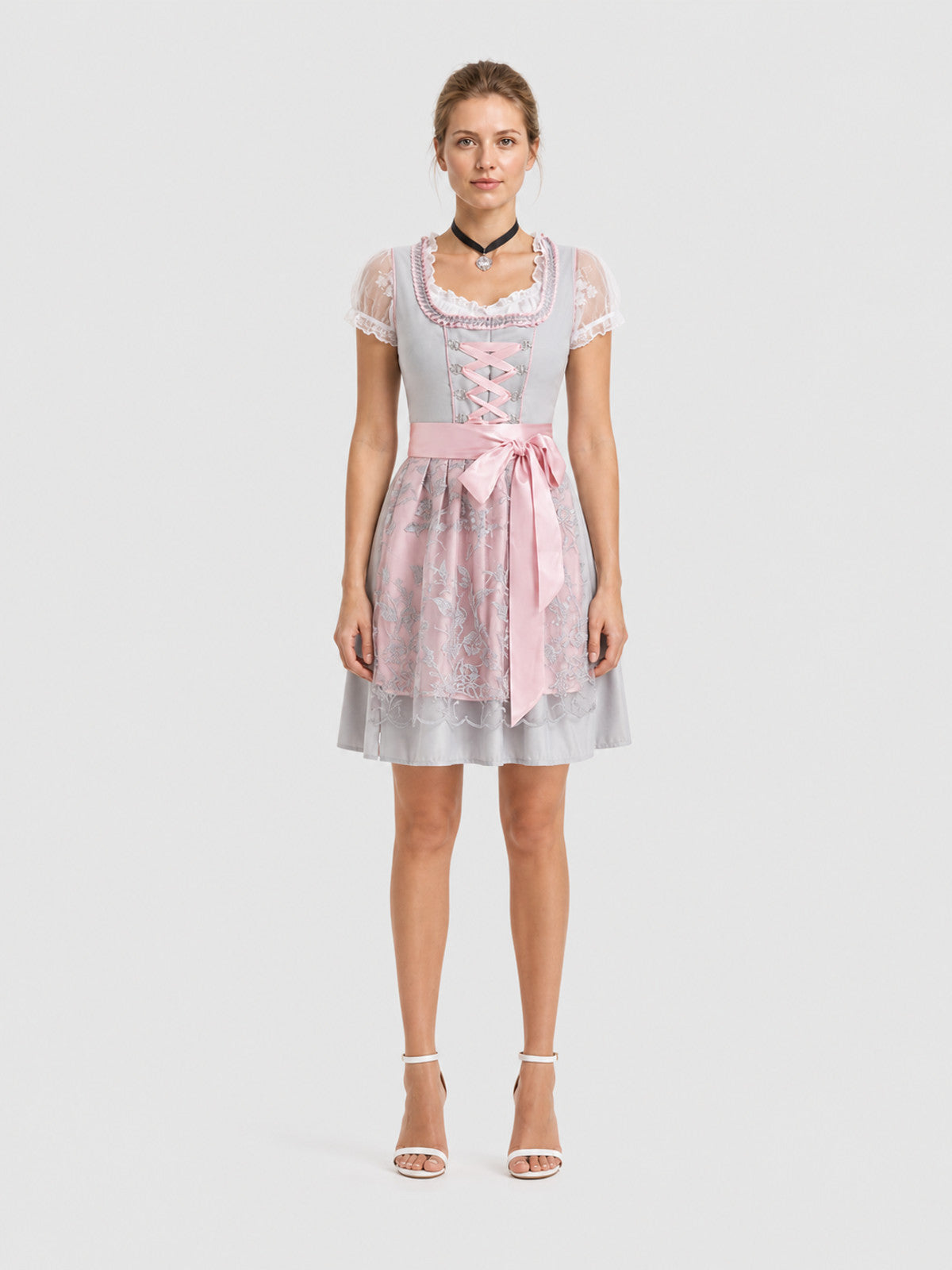 Oktoberfest Dress with Apron and Lacing on-model view