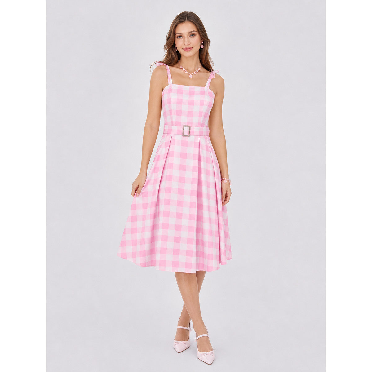 Barbie-Style Plaid Costume Dress on-model view