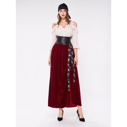 Pirate Cosplay Costume: Skirt, Top, and Belt on-model view