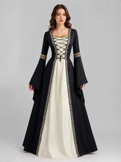 Floor-Length Dress with Gold-Toned Trim on-model view