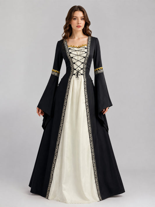 Floor-Length Dress with Gold-Toned Trim on-model view