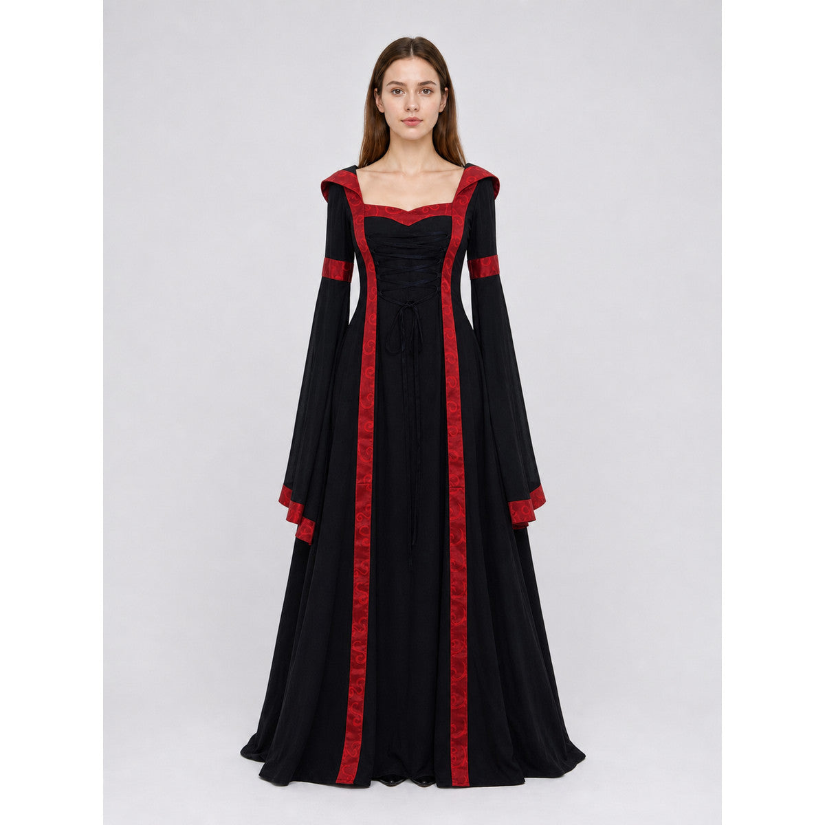 Gothic Vintage Hooded Lace-Up Dress