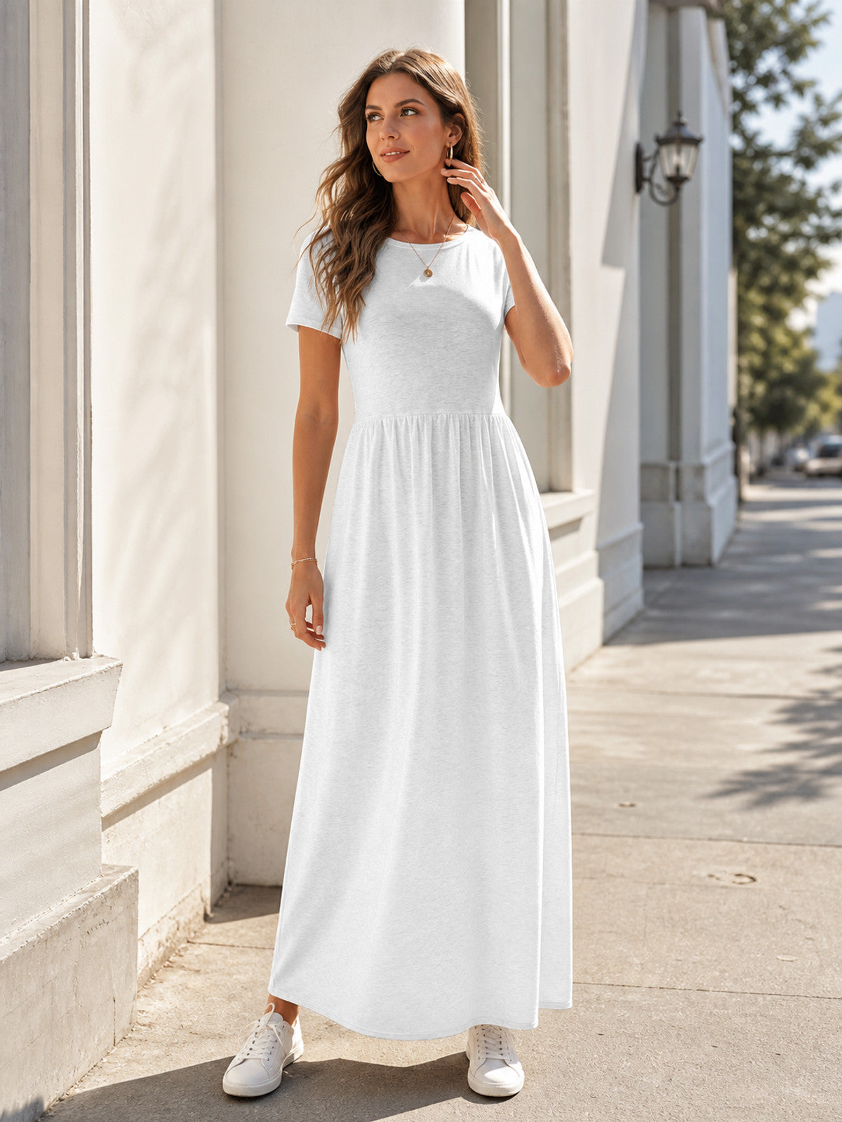 Women’s White Long Dress with Short Sleeves main product view