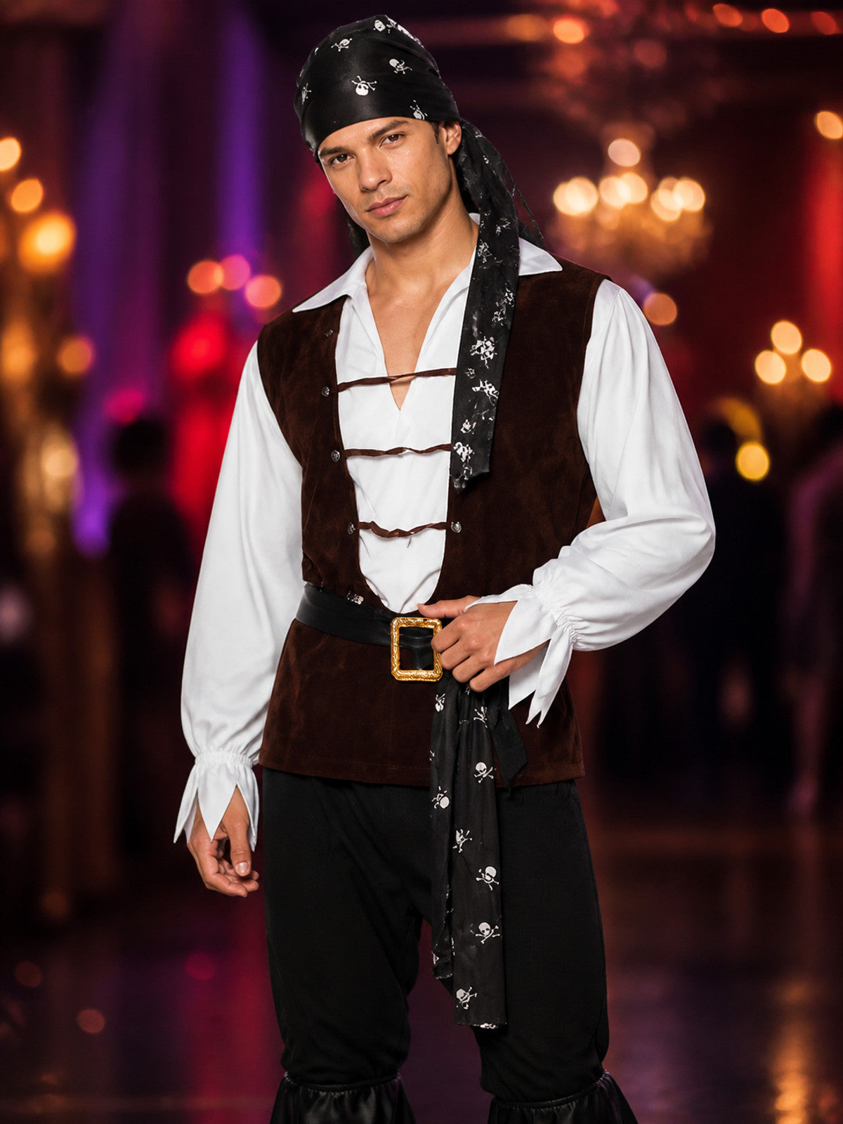Retro Velvet Pirate Costume for Halloween Cosplay on-model view