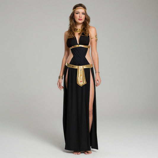 Cleopatra Cosplay Costume: Black Dress with Gold Details