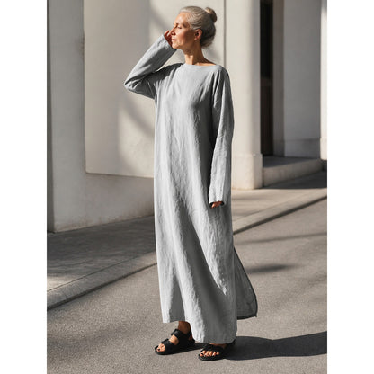 Long Gray Dress with Long Sleeves and Slits
