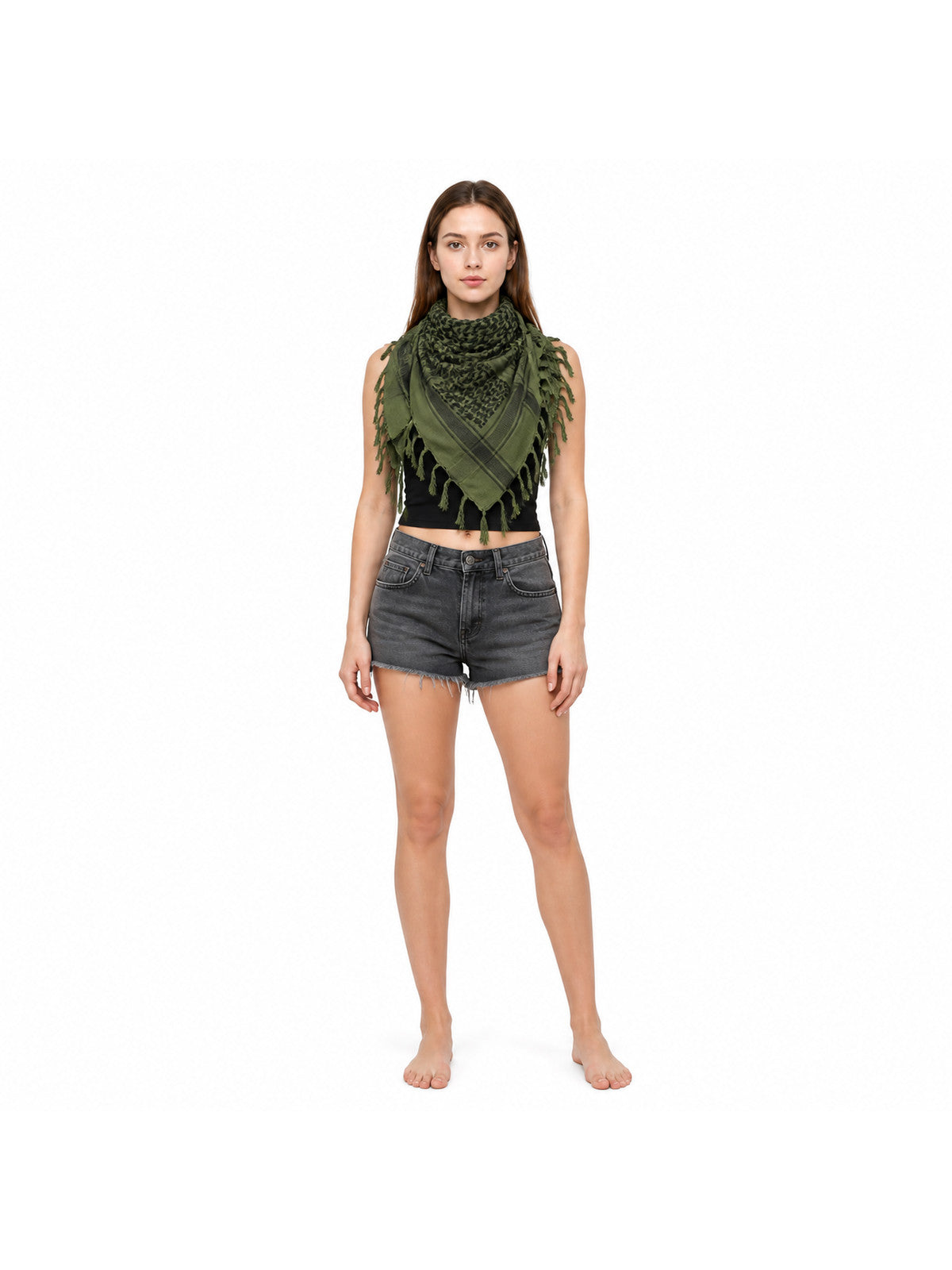 Women's Tactical Scarf with Fringe, Geometric Camo Print Square Bandana for