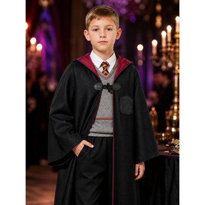 Kids Hooded Wizard Robe Costume Set, 3-Piece Halloween School-Themed Outfit