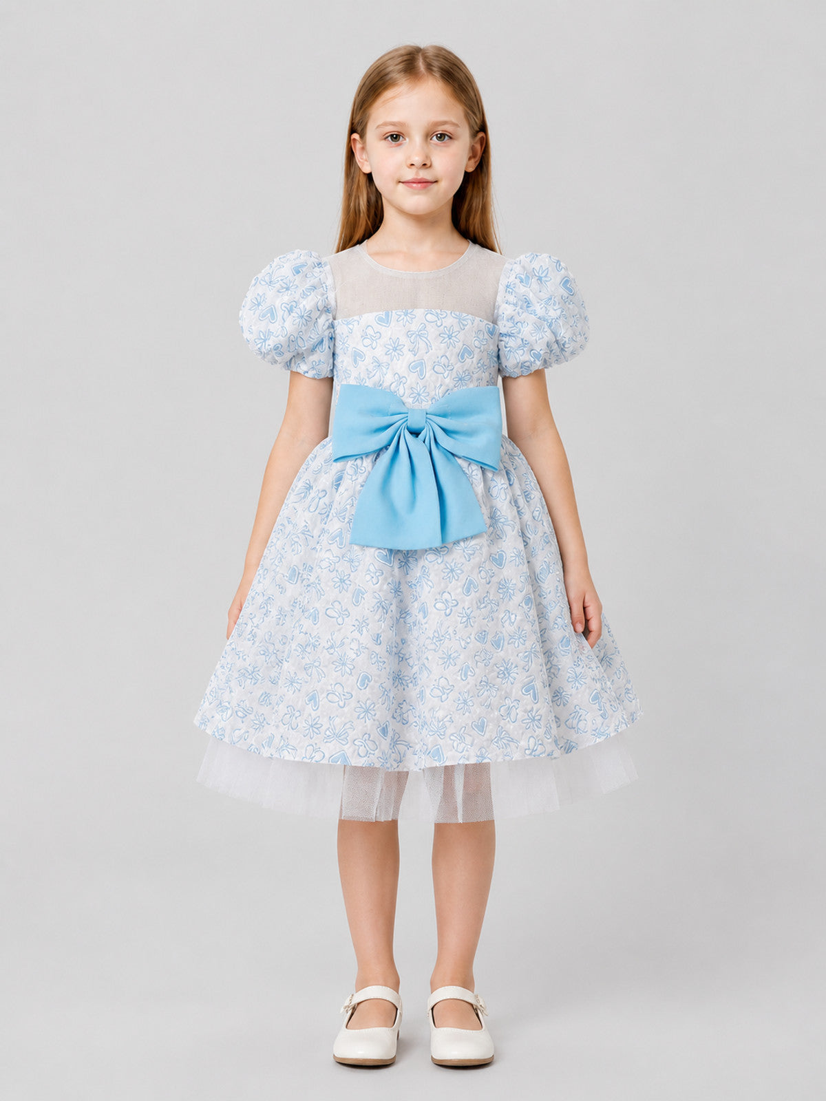 Girls’ Princess Party Dress with Bow and Tulle on-model view