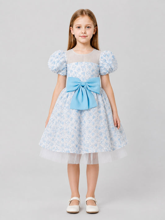 Girls’ Princess Party Dress with Bow and Tulle on-model view