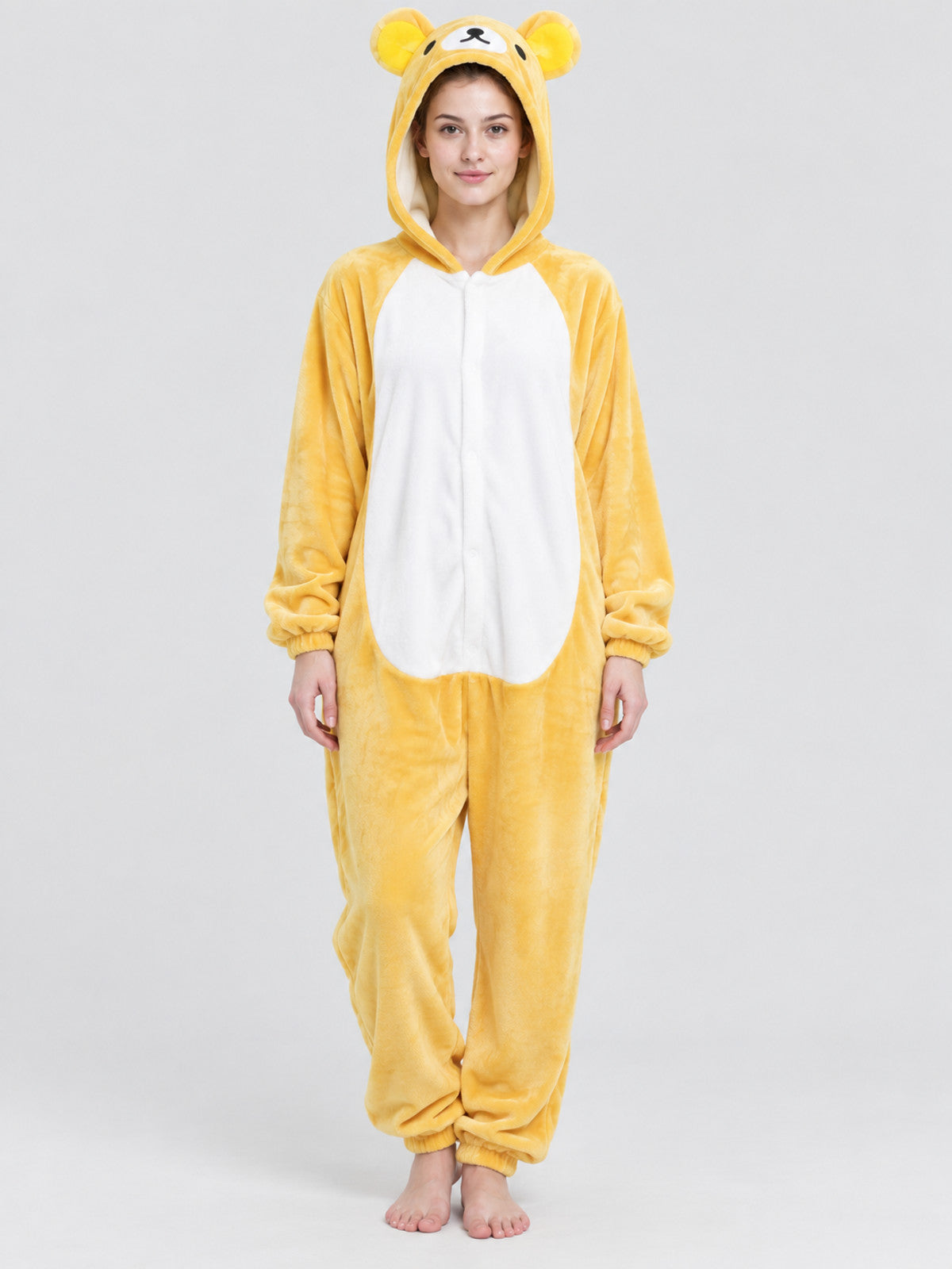 Yellow Flannel Hooded Pajama Jumpsuit with Ears
