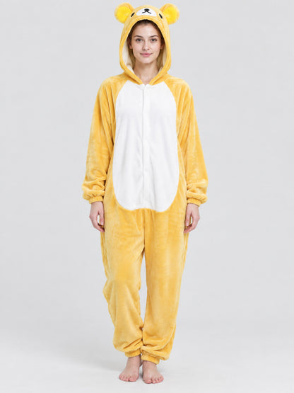 Yellow Flannel Hooded Pajama Jumpsuit with Ears
