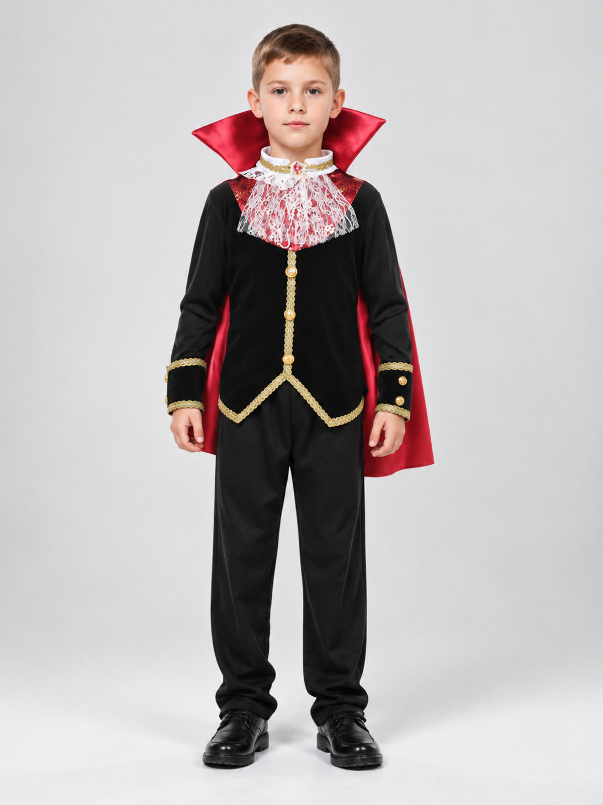 Vampire Costume with Red Cape on-model view