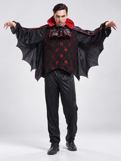 Bat Vampire Costume with Cape and Red Pattern