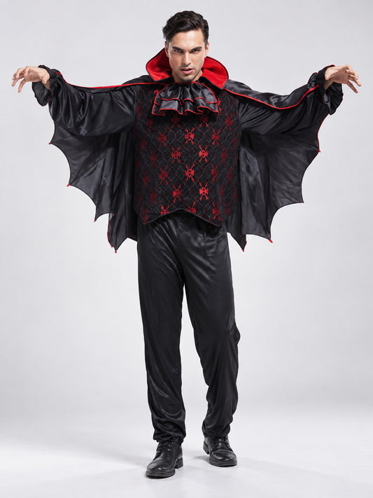 Bat Vampire Costume with Cape and Red Pattern