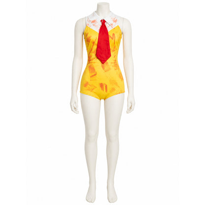 Harley Quinn Halloween Costume Set - Sleeveless Printed Bodysuit with Tie on-model view