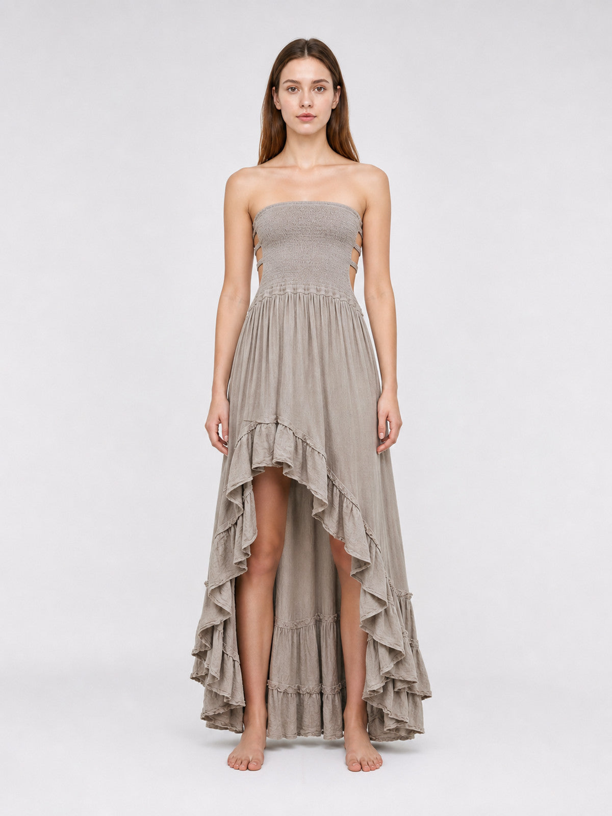 Strapless Boho-Style Maxi Dress front view