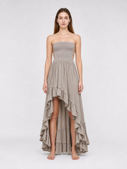 Strapless Boho-Style Maxi Dress front view