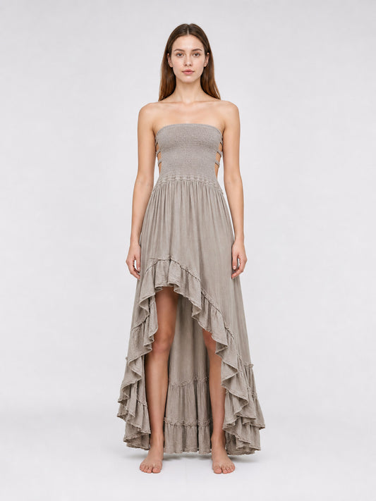 Strapless Boho-Style Maxi Dress front view