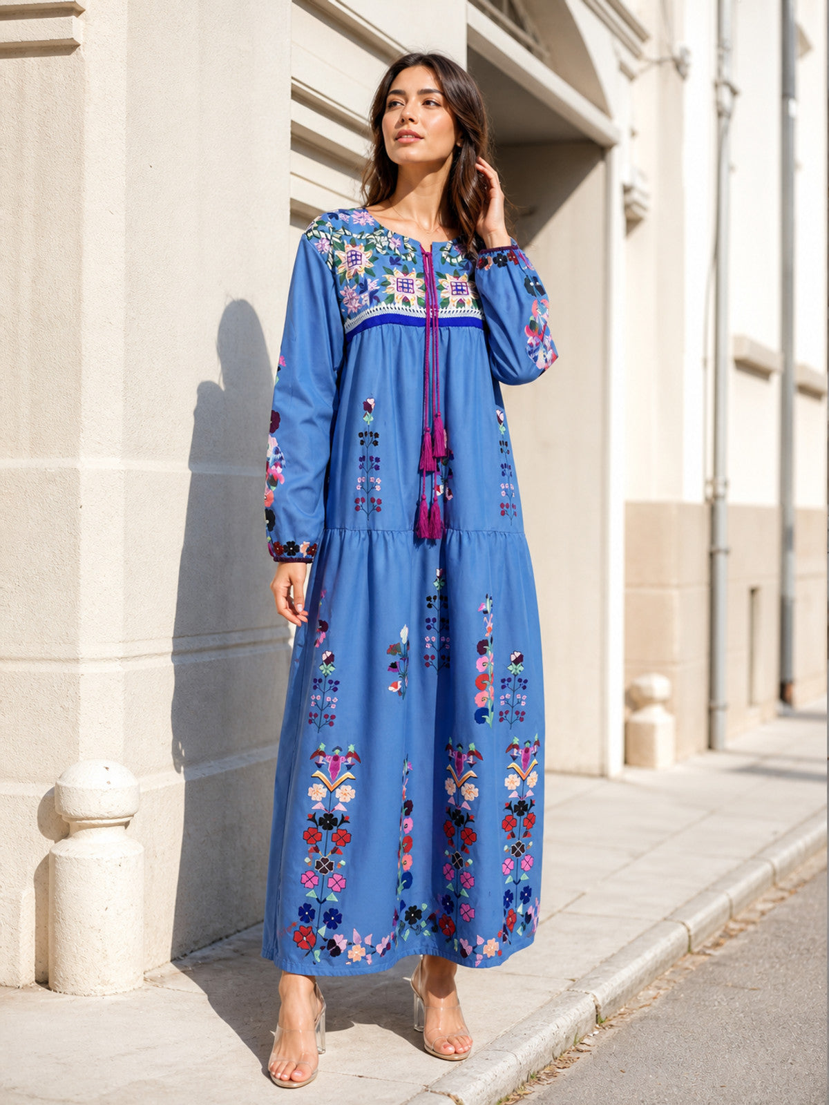 Jumpsuit with Floral Print and Pink Fringe