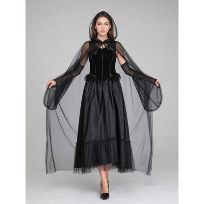 Gothic Carnival Dress with Hooded Cape